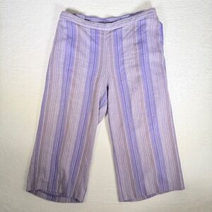 Coldwater Creek Linen Blend Striped Wide Leg Cropped Pants Women's XL Boho